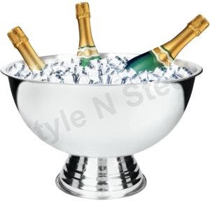 Enfriador de vino, cubo redondo de acero inoxidable para fiesta de hielo de Metal para vino y cerveza, tinas de bebidas Premium, bañera clásica - Product Image 1