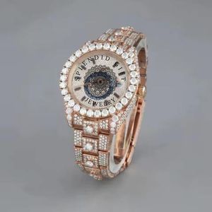 Splendide montre de luxe en moissanite, cadran en cristal saphir, mouvement à quartz ETA, boîtier de 28 mm, plaqué or rose, fermoir caché - Product Image 2