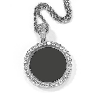 The New Blank Round Rotatable <b>Necklace</b> Double-sided Photo Pendant with Copper and Zircon Color Photo <b>Couple</b> <b>Necklace</b> - Product Image 4