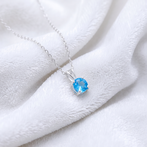 Topaze bleue naturelle de haute qualité coupe ronde pierres précieuses ensemble de broches en argent Sterling 925 plaqué or pendentif collier cadeau pour les femmes - Product Image 6