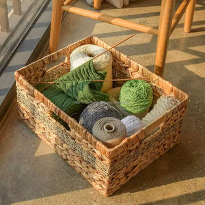 Durable Cloth Water Hyacinth Storage Basket <b>Decorative</b> Handwoven Rustic <b>Kitchen</b> Organizer <b>For</b> Household <b>Items</b> - Product Image 1
