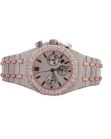 Montre de luxe unisexe en acier inoxydable avec cadran à aiguilles, sertie de moissanite et de diamants en or blanc, mouvement à quartz