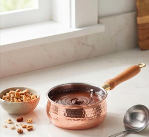 Handmade Copper Sauce <b>Pan</b> With Wooden Handle Stainless Steel Lined Vintage Design For Kitchen Use Camping <b>And</b> Gas Use - Product Image 5