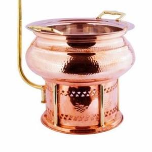 Juego de calentadores de comida de lujo de cobre martillado con soporte de tapa elevable de gancho alto dorado, estilo indio, redondo, para buffet, para restaurantes - Product Image 4