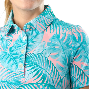 Streetwear Women's Tropical <b>Leaf</b> Print Polo Shirt Short Sleeve Casual Breathable 100% Polyester Woven Fabric - Product Image 3