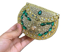 Royal Red Stone Kundan Bridal Clutch with Mirror Work & Rhinestone Embellishment - Product Image 5