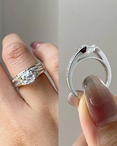 Lab Grown 2 Carat Asscher Cut Diamond Engagement Ring <b>Set</b> <b>Square</b> Solitaire Ring with Half Eternity Band Bridal Wedding <b>Set</b> - Product Image 2