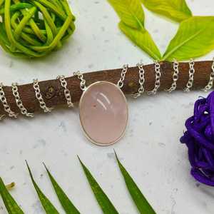 Collar de Plata de Ley 925 hecho a mano, cadena de diseñador de piedras preciosas de cuarzo rosa, colgante de forma ovalada, joyería fina para regalo de aniversario - Product Image 1
