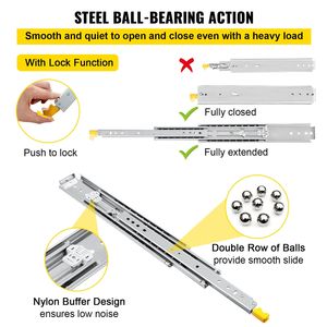 Guide per cassetti industriali in acciaio per impieghi gravosi, capacità 500 libbre, a 3 sezioni, a estrazione totale, con cuscinetti a sfera, 1 paio, 36 pollici, con blocco scorrevole - Product Image 3