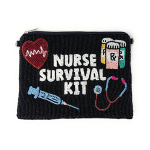 Kit de survie pour infirmière, pochette brodée à la main avec perles, écologique, multifonctionnelle, en tissu de coton multicolore, fermeture à glissière - Product Image 1
