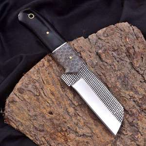 Handmade Bull Cutter <b>Knife</b> Triangle File Work Blade Black Horn Honeycomb Handle Tooled Leather Sheath Cowboy <b>EDC</b> Wholesale - Product Image 2