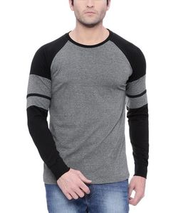 T-shirt à manches longues pour homme 100 % coton, sérigraphié, uni, anti-plis, manches raglan, tricoté, style baseball décontracté, taille 2XL - Product Image 1