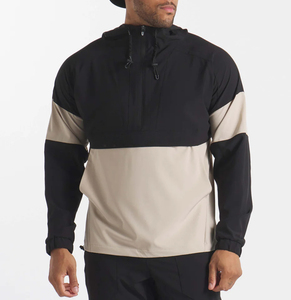 เสื้อแจ็คเก็ตกันลมแบบมีฮู้ดสำหรับวิ่งกลางแจ้ง รุ่น Man Black Lightweight Patchwork Custom  12 Zip Track Wind Jackets - Product Image 1