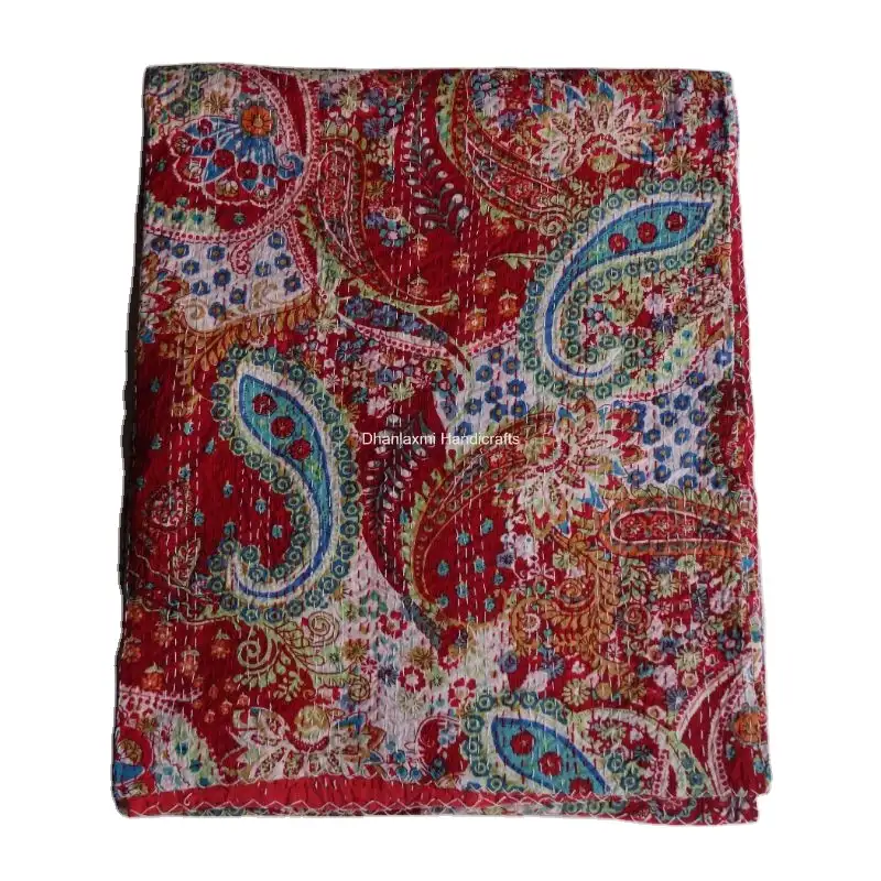 Couvre-lit Paisley en coton imprimé à la main, style indien, rouge, magnifique accessoire décoratif pour la maison, vente en gros, 1 pièce