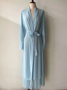 Abaya élégante à double couche de couleur unie avec ceinture, robe ouverte en mousseline, style décontracté d'été, collection - Product Image 4