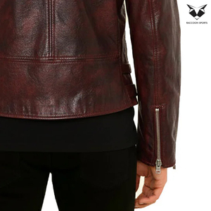 Outer Wear OEM ODM Service Unique Design Comfortable Slim Fit Maroon Rock <b>Star</b> Style Studded Leather <b>Jackets</b> Stand High Quality - Product Image 3