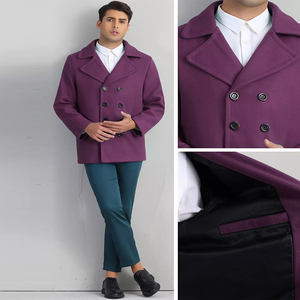 Abrigo de lana morado para hombre, doble botonadura, solapa con muescas, largo regular, corte ajustado, ropa de abrigo de invierno - Product Image 5