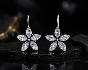 Wholesale Supplier Flower Shape Crystal Drop Earrings Antique Silver-Plated Vintage Women's Jewelry Marquise Cut Jewelry - Product Image 4