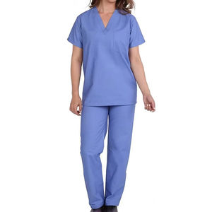 Women Blue <b>Scrub</b> <b>Tops</b> With Yellow Trim Hospital Uniforms Cotton Polyester Woven Fabric Professional Design - Product Image 1