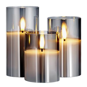 Ensemble de 3 bougies LED sans flamme grises scintillantes, fonctionnant sur piles, avec télécommande 10 touches, minuterie, mèche en cire véritable, éclairage élégant et durable - Product Image 1