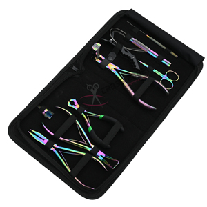 Rainbow Hair Extension Tools Kit with Mini Hair Scissors Bead Threading Wand Hair Parting Ring Jumbo Clips Hair Extension Pliers - Product Image 1