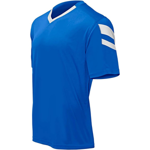 Maillot de football bleu roi à manches courtes pour homme, col en V, en polyester anti-humidité, vêtement d'entraînement toutes saisons, coupe classique - Product Image 1