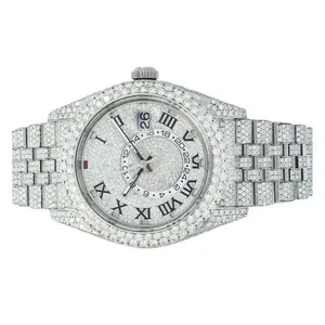 Reloj de Lujo para Hombre con Incrustaciones de Diamantes, Plata VVS Moissanite, Oro Blanco, Corte Redondo, Estilo Hip Hop, Personalizado, Alta Calidad - Product Image 1