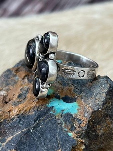 Blackjack Turquoise <b>Adjustable</b> <b>Ring</b> Handmade Sterling Silver Natural Gemstone Southwest Artisan Jewelry Western Style Band - Product Image 2