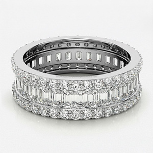 Women's 925 Sterling <b>Silver</b> Moissanite Eternity Band <b>Ring</b> Rhodium Plated Baguette Cut Pave Setting Luxury Wedding Jewelry - Product Image 3