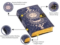 Journal en cuir vintage imprimé soleil et lune Grimoire Journal en cuir avec papiers à bords décalés C-Lock Fermeture Journal Books
