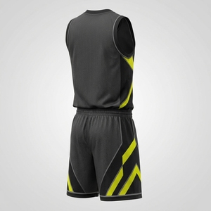 Ensemble d'uniformes de basketball unisexe noir et jaune fluo par sublimation, en polyester respirant, haute qualité 2026 - Product Image 2