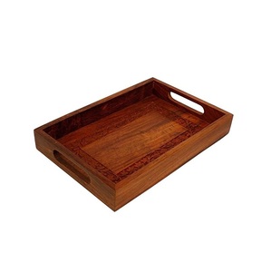 Wholesale Custom Eco Friendly 100% Natural Wood Serving Fruit <b>Storage</b> <b>Trays</b> With Handles Good Quality Handmade Product - Product Image 2