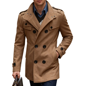 Abrigo de Lana Personalizado, Color Sólido, Estilo Urbano, Cuello con Muescas, Manga Larga, Doble Botonadura, Forro de Lana, Corte Clásico - Product Image 3