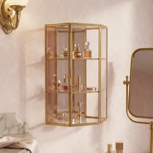 Artisan Design SH75a <b>Wall</b> <b>Mounted</b> Glass Storage Cabinet <b>Shelf</b> with Gold Frame Decorative Vintage Style for Bathroom - Product Image 2