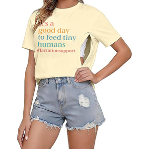 Hauts d'allaitement pour femmes enceintes, superposés, faciles à porter pour l'allaitement, col rond, manches courtes, 100% coton, écologiques, pour la grossesse - Product Image 1