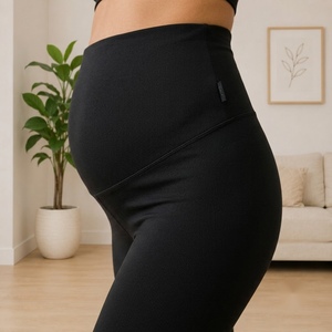 Conjunto de Maternidad de Dos Piezas, Leggings Negros con Top Corto, Transpirables, de Spandex y Nailon, Ropa de Verano para Mujer - Product Image 6