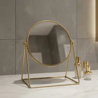Miroir de table rond moderne en métal au design artisanal, double face, finition laiton, pour la décoration intérieure et les coiffures de mariage