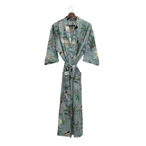 Luxury Cotton Kimono Robe with <b>Animal</b> Print Summer Sleepwear V Neck Elastic Waist Plus Size Loungewear - Product Image 2