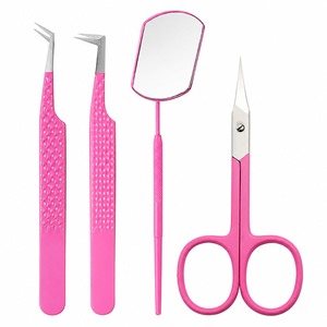Precision Stainless Steel Eyelash Tweezers <b>Set</b> With Mirror And Scissors For Lash Extension Application Beauty <b>Tools</b> - Product Image 1