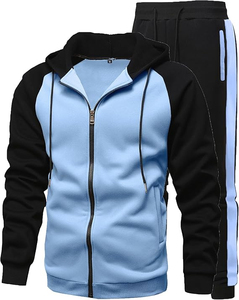 Survêtement à capuche pour homme, bleu et noir, à blocs de couleur, manches longues, fermeture éclair, vêtements de sport décontractés, respirant, coupe régulière, pour adulte, automne - Product Image 3