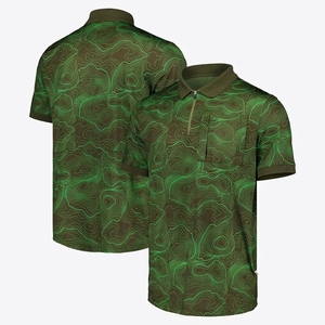 Polo de Manga Corta para Hombre con Estampado Topográfico Verde, con Bolsillo, Tejido de Secado Rápido, Estilo Casual - Product Image 1