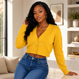 Cosh International Sorority Sisterhood Acrylic Autumn Fashionable Casual Knitwear Cropped <b>Cardigan</b> <b>Sweater</b> with Long Sleeves - Product Image 3