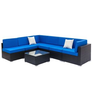 Fully Equipped Black Embossed Woven Rattan Garden Set 2pcs Middle Sofas 4pcs Single Sofas 1pc Coffee Table - Product Image 3
