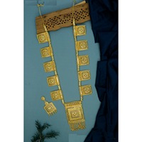 Ensemble de bijoux traditionnels omanais plaqués or, collier long, ensemble de mariée arabe avec boucles d'oreilles, bracelet et bague assortis, ensemble du Moyen-Orient
