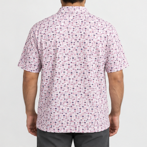 Trackstar <b>Men's</b> <b>Pink</b> Geometric Confetti Print <b>Polo</b> <b>Shirt</b> Short Sleeve Button Collar Casual Golf <b>Shirt</b> Custom Logo - Product Image 5