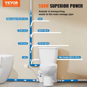 Potente sistema di pompa maceratrice da 500W per il trattamento dell'acqua, WC con scarico posteriore a doppio flusso per seminterrato - Product Image 2