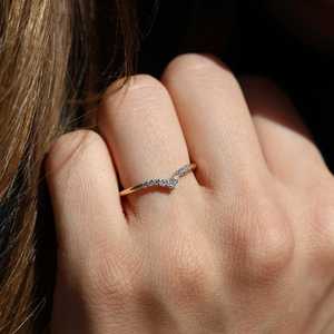 Minimalist Lab Grown Diamond Stackable <b>Rings</b> Micro Pave Set Art Deco Chevron V Shape <b>Stacking</b> Band For Women's 14K 18K Real Gold - Product Image 2