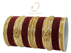 Premium Quality Wine <b>Red</b> Bridal Bangle Set with Designer Gold Plated Bangles and Velvet Finish for Women at Wholesale Price - Product Image 1