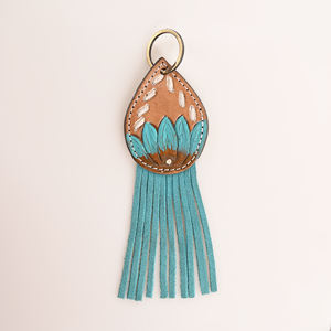 Genuine Cowhide Leather <b>Key</b> <b>Chain</b> Western Cowgirl Tooling Tassel Keyring - Product Image 5