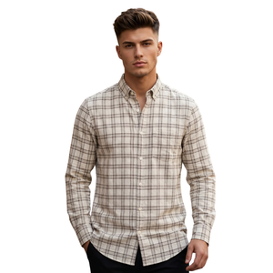 Beige Brown Plaid <b>Men</b> <b>Flannel</b> <b>Shirt</b> Long Sleeve Button Down Checkered Casual <b>Shirt</b> Soft Brushed Fabric Outdoor Streetwear - Product Image 1